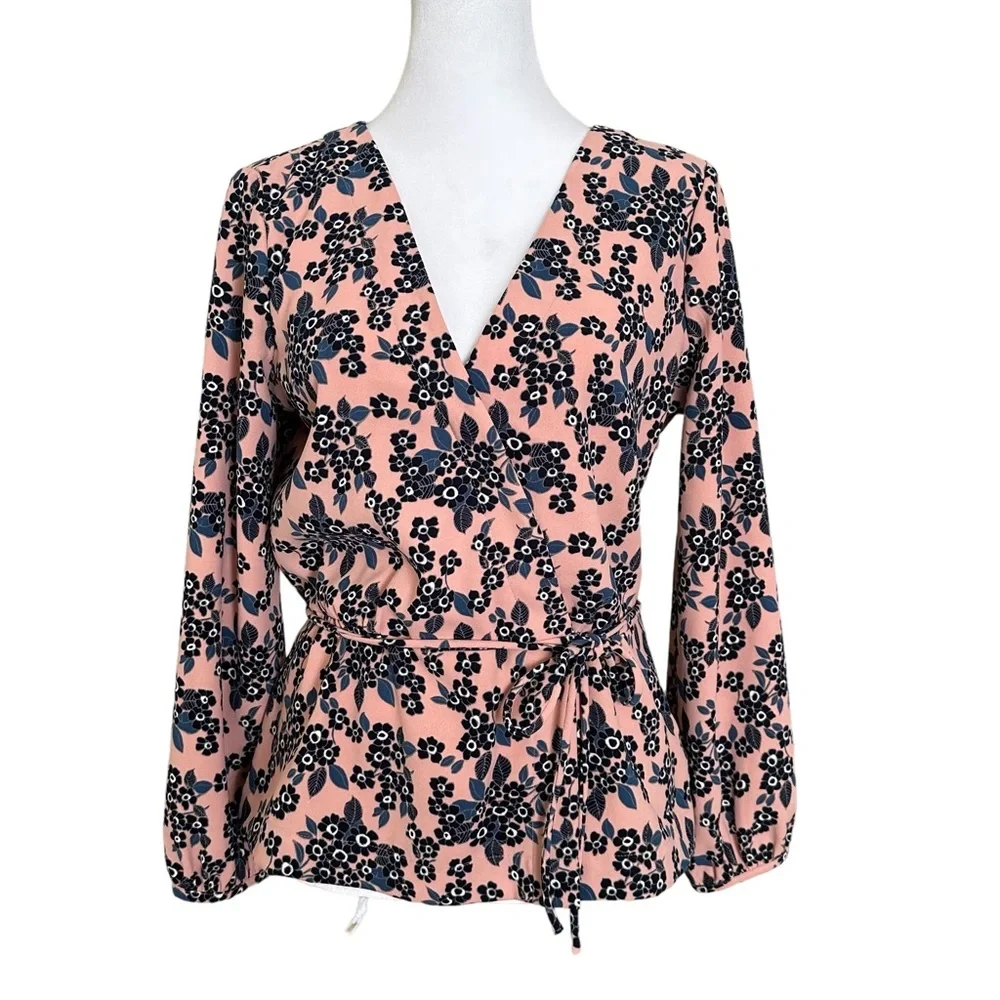 J. Crew Women’s V-Neck Long Sleeve Peplum Blouse Pink Size 6 - Picture 8 of 15